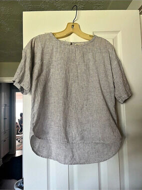 EILEEN FISHER organic linen checkered top Small